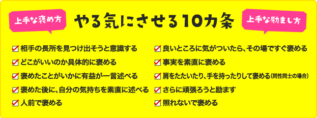 上手な褒め方、上手な励まし方でやる気にさせる10ヶ条の画像